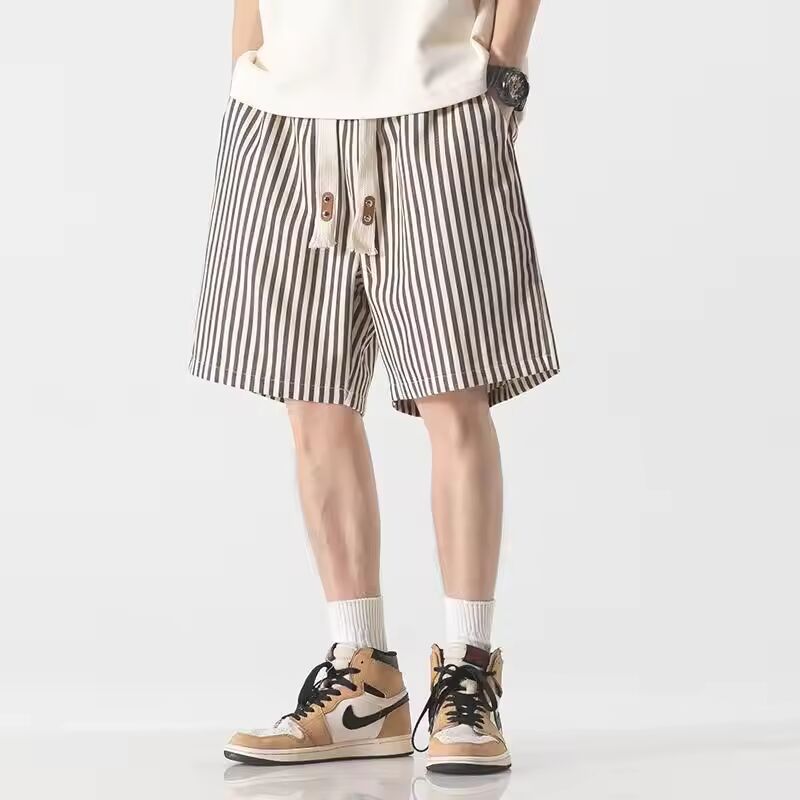 Japanese Retro Vertical Striped Shorts Men Summer New Casual Loose Versatile Five-point Pants