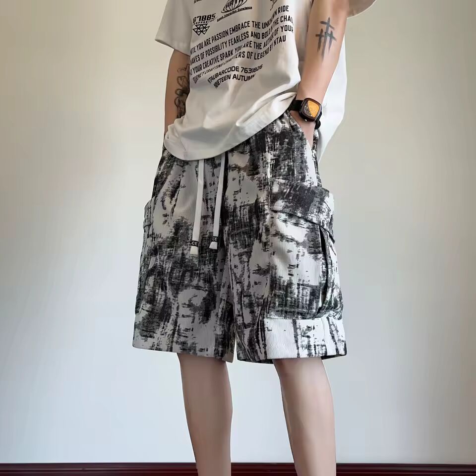 Summer new workwear multi-pocket shorts, men's loose large size beach casual pants, weight 45kg-110kg can be worn