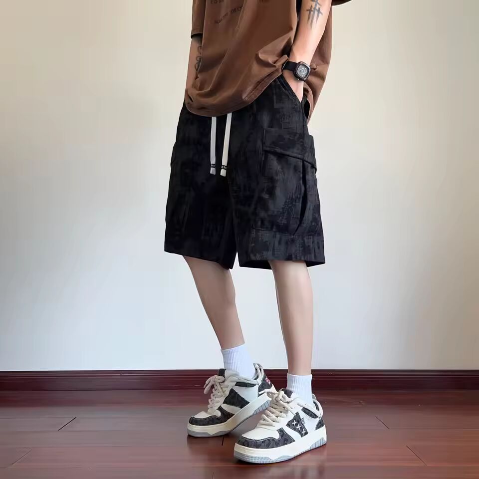 Summer new workwear multi-pocket shorts, men's loose large size beach casual pants, weight 45kg-110kg can be worn